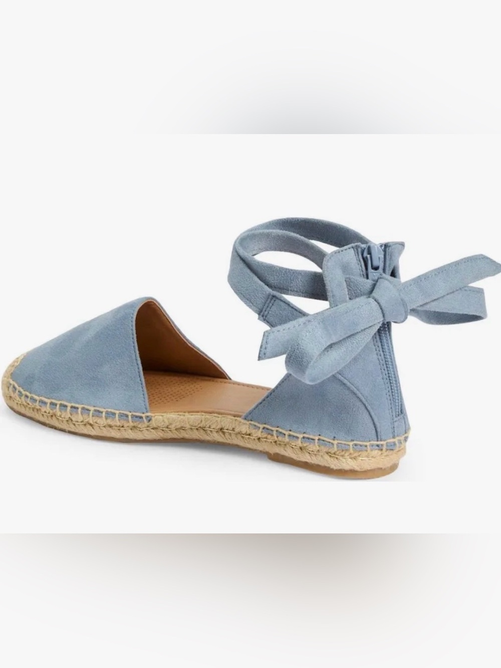 Comfortview Women's Light Blue Suede Espadrille Flat with Ankle Tie. Size 10